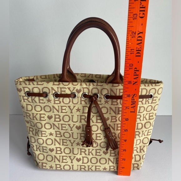 Dooney Bourke Vintage Cream Brown Logo Jacquard‎ Canvas Small Bag Purse - Picture 7 of 14